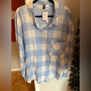 H&M Blue and White Checkered Button-Up Shirt size XXL